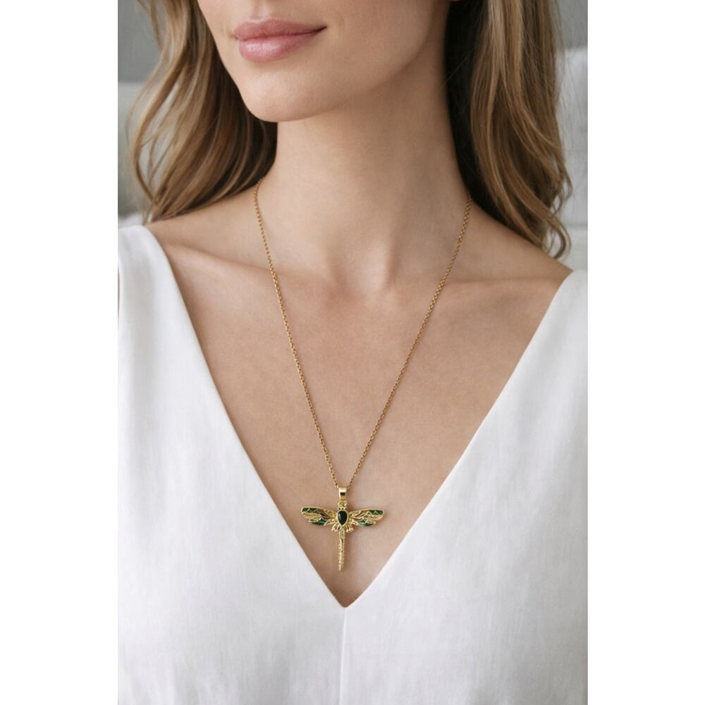 Stainless Steel Gold Dragonfly Necklace New